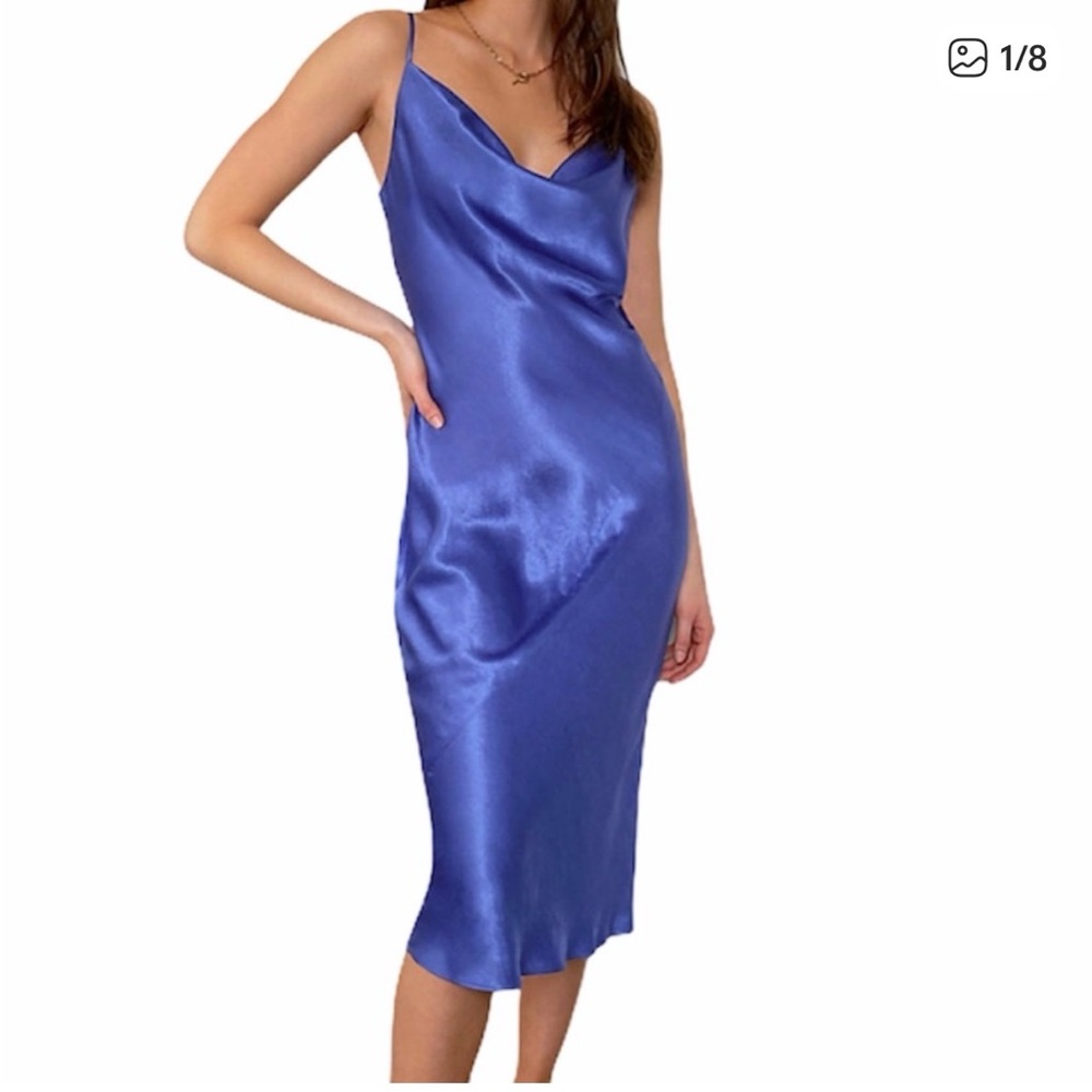 Aritzia Babaton Cowl Neck dress blue